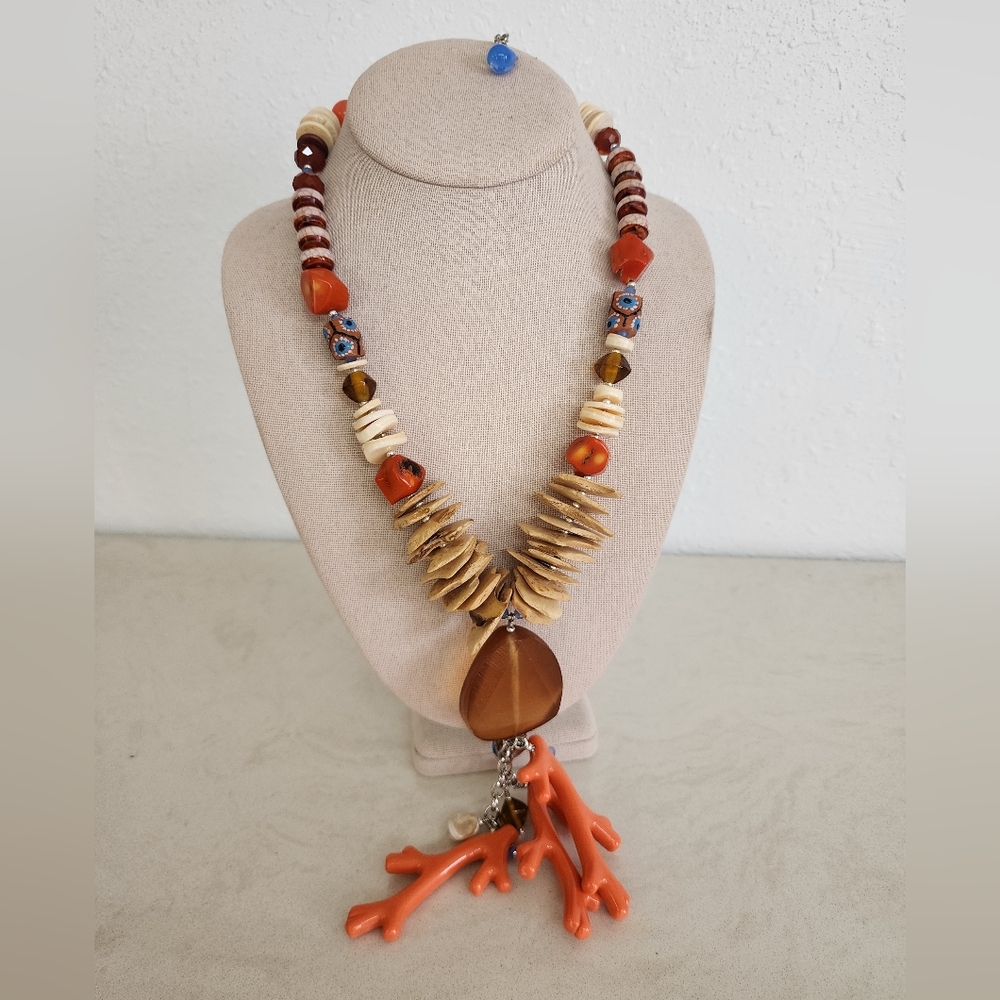 Elegant Coral and Brown Beaded Necklace